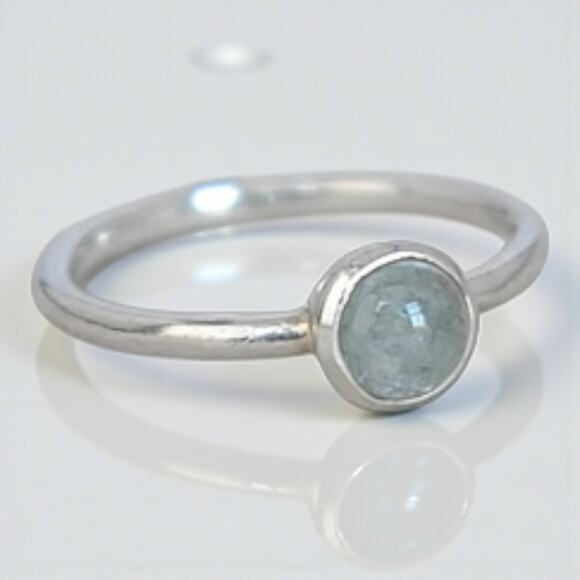 Vintage Sterling Silver 925 Blue Tourmaline Minimalist Stack Ring SIZE 10 - Picture 2 of 8